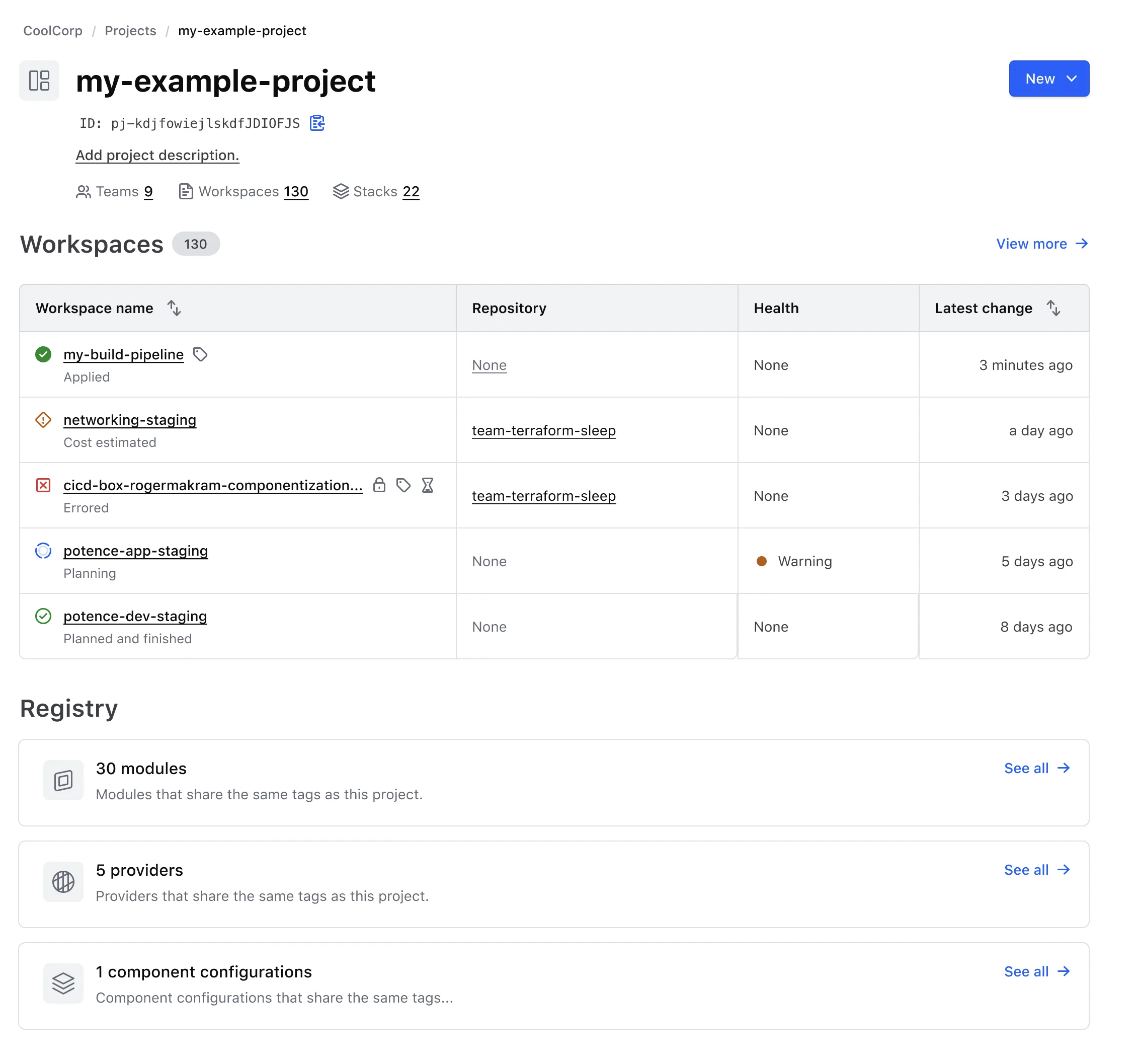 Terraform project registry view